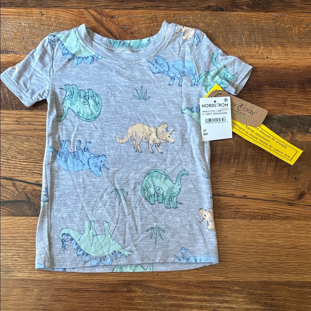 Poppy & Clay Bamboo Dinosaur Zen Fitted Pajama top 2T NWT